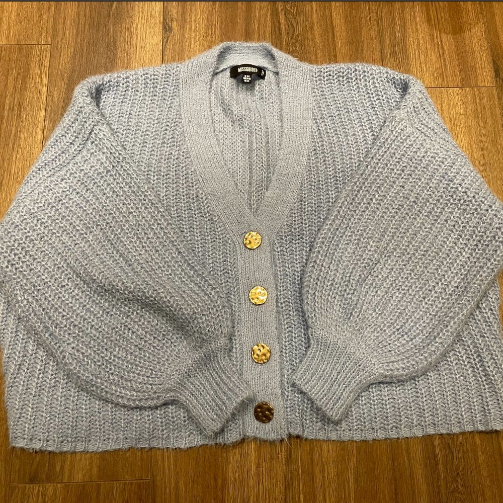 brand new, woman's blue cardigan, size s/m